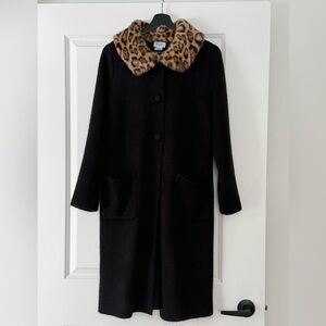 Song of Style Black Coat with Leopard Print Collar